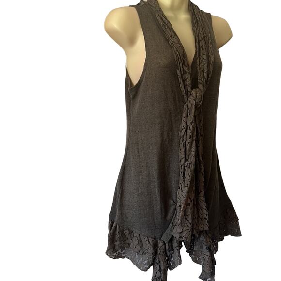 Anthropologie Mine brand Taupe Knit & Lace Vest - Picture 2 of 8